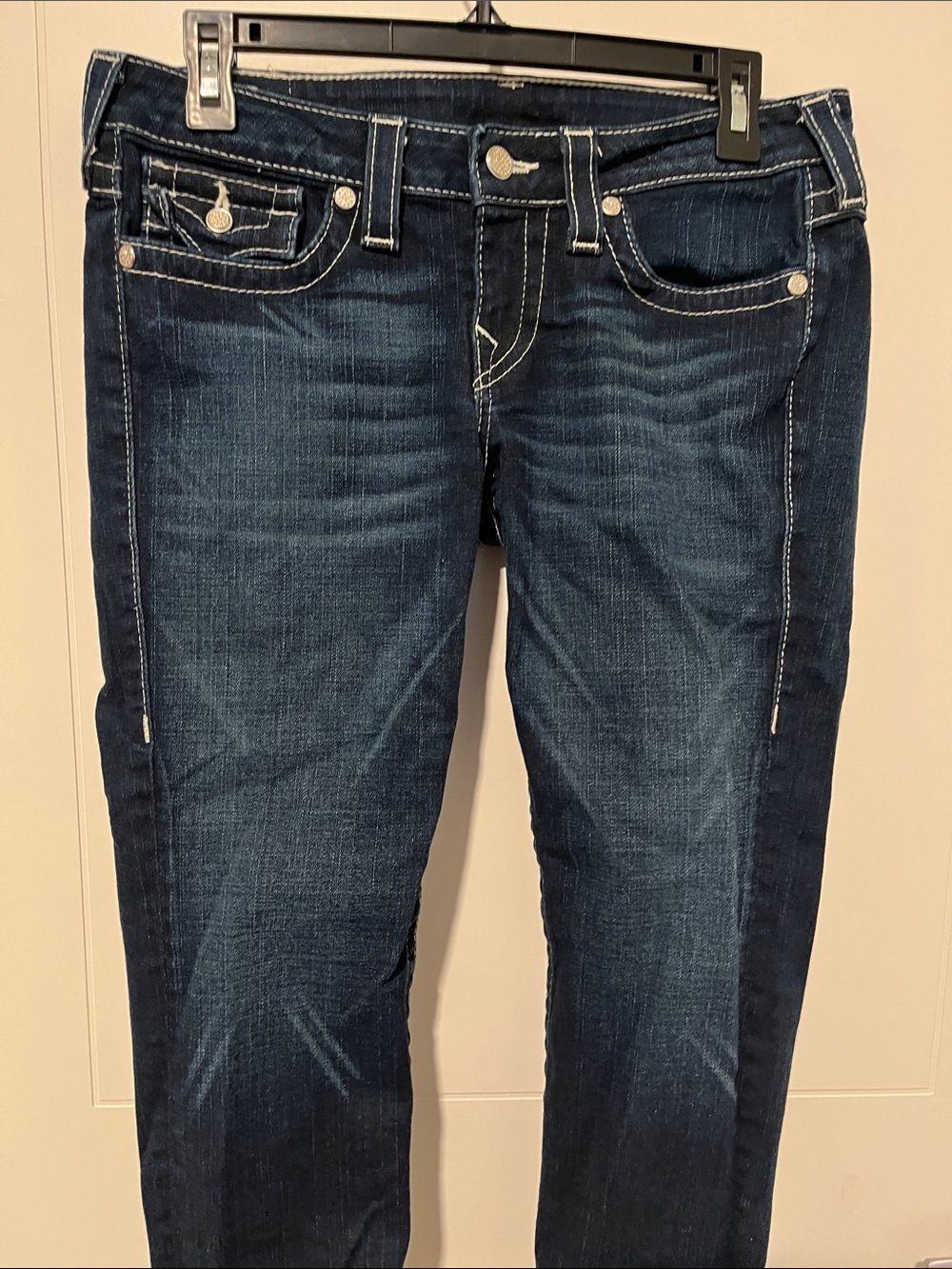True Religion Y2K Lily Blue Denim Factory Distressed Cropped Pockets Jeans 00’s